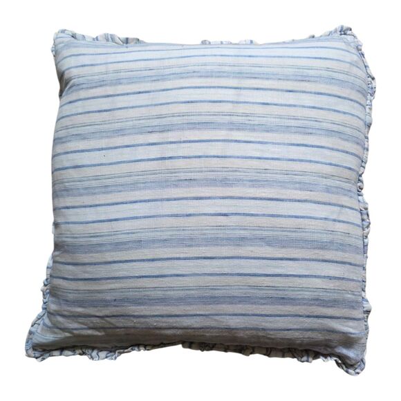 Arhaus Stripe Throw Pillow Blue White Linen Resort Beach w Down Insert 18" x 18" - Picture 1 of 7